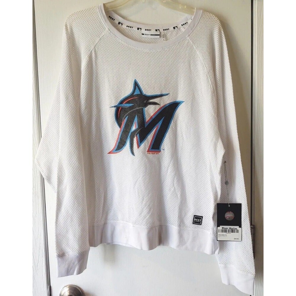 NWT DKNY Sport Miami Marlins MLB Lauren Soft Lightweight Mesh Pullover XL Wms